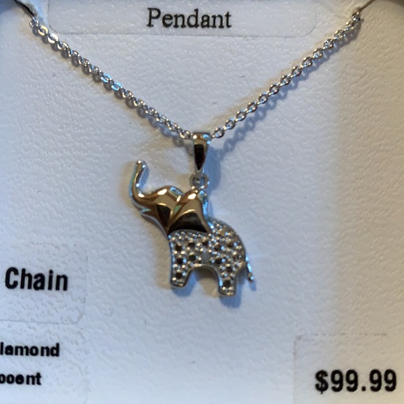 Jewelry - Silver Elephant Necklace with Diamond Accent